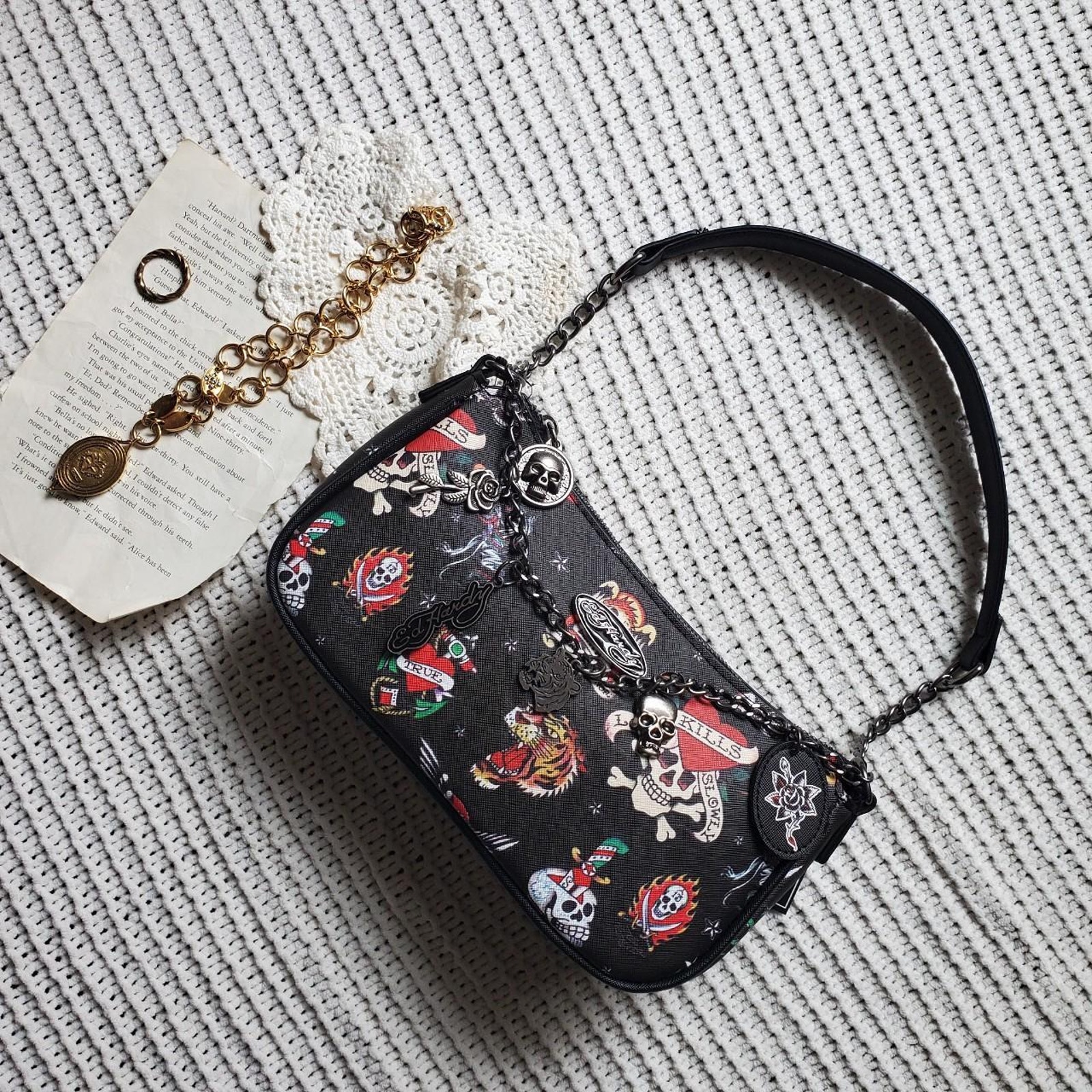 Ed Hardy Black Tattoo Shoulder Bag Brand New With Tags Ed Hardy Black Tattoo Shoulder Bag Brand New With Tags